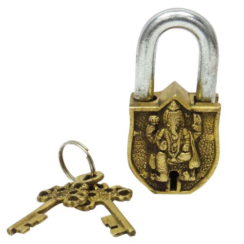 Brass Door Lock Lord Ganesha Religious God Design Padlock Full Safety Working BM - Picture 1 of 6