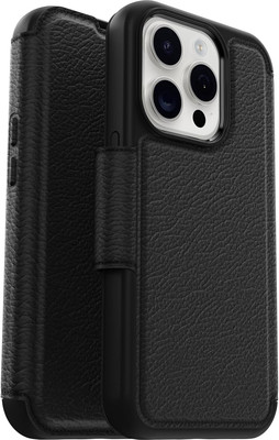 Iphone 15 Pro (Only) Strada Folio Series Case - Shadow (Black), Card Holder, Sna