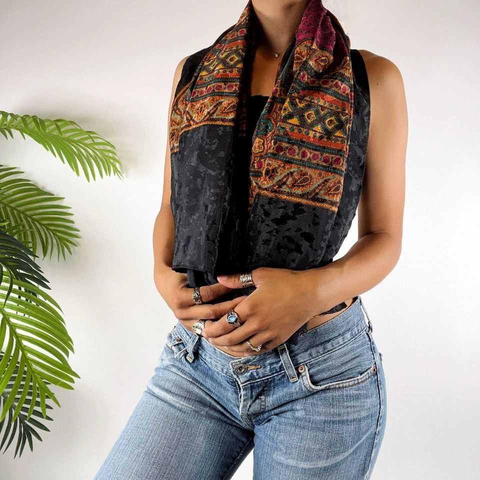 Bufanda rectangular vintage Y2K hada bohemia grunge cachemira indie hippie Foto 2 de 4