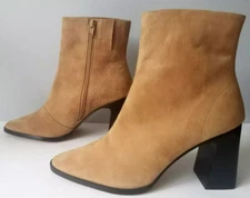  Lisa Vicky Magic Bootie Brown Leather Block Heel Zip up  Ankle Boots Size 8.5