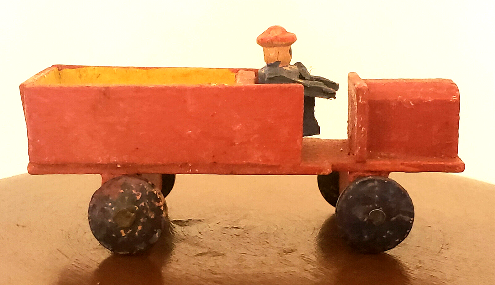 ANTIQUE Tiny German MINIATURE Wood Wheel PUTZ Christmas PENNY TOY Wagon  #3