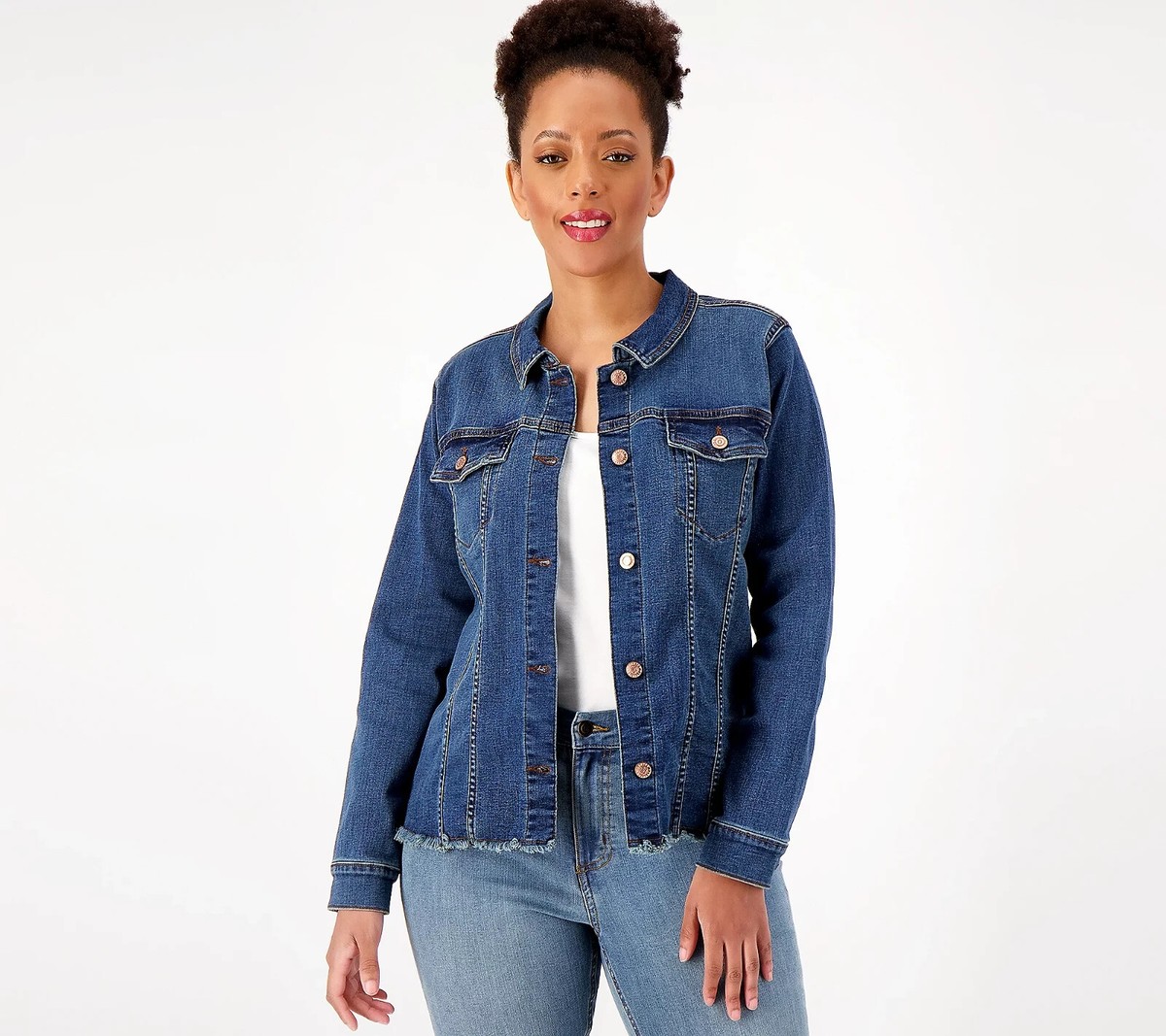 Denim Co Canyon Retrt Easy Stretch Jacket Raw Hem Detail-Medium