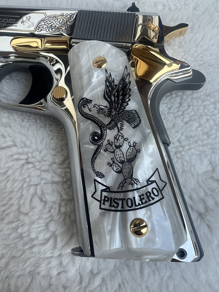 1911 Pearl Mexican Eagle / Snake / Cactus/ Pistolero Grips 45 acp