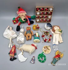 Vintage Lot of 18 Assorted Christmas Tree Ornaments and Decor Mixed Variety #5