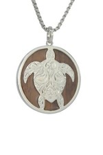 Hawaiian Turtle Pendant - Hawaii Koa Wood, Rhodium over Brass, 20" Necklace