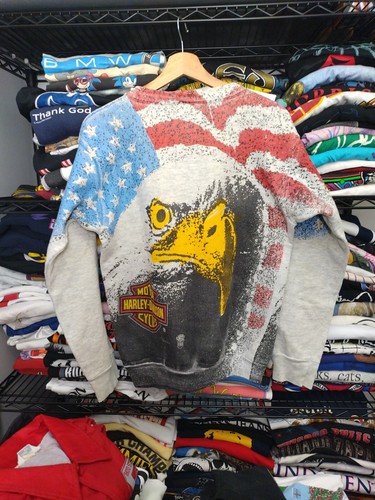 Vintage 92 Harley Davidson 3D Adler Überdruck Sweatshirt Med ungezähmt Schwein Blitz - Bild 7 von 7