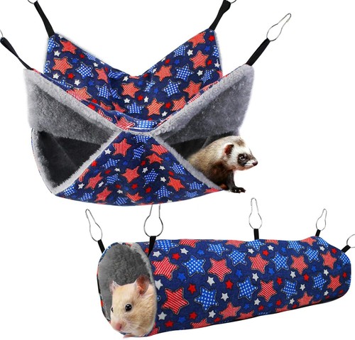 Ferret Rat Hammock Set Guinea Pig Hideout Bed,Soft Hamster Toys Large, Blue