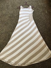 Calvin Klein Casual Dress Size 8 Sleeveless Tan White Striped Gathered Scoop