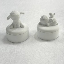 Hallmark Lamb White Trinket Boxes Labeled First Tooth And First Curl Set Of 2
