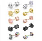 Silver Stainless Steel Round CZ Stud Earrings for Women Men Piercing Screw Back