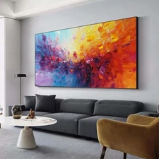 Hand painted Oil Painting Abstract Geometric Color Red Blue Canvas Painting