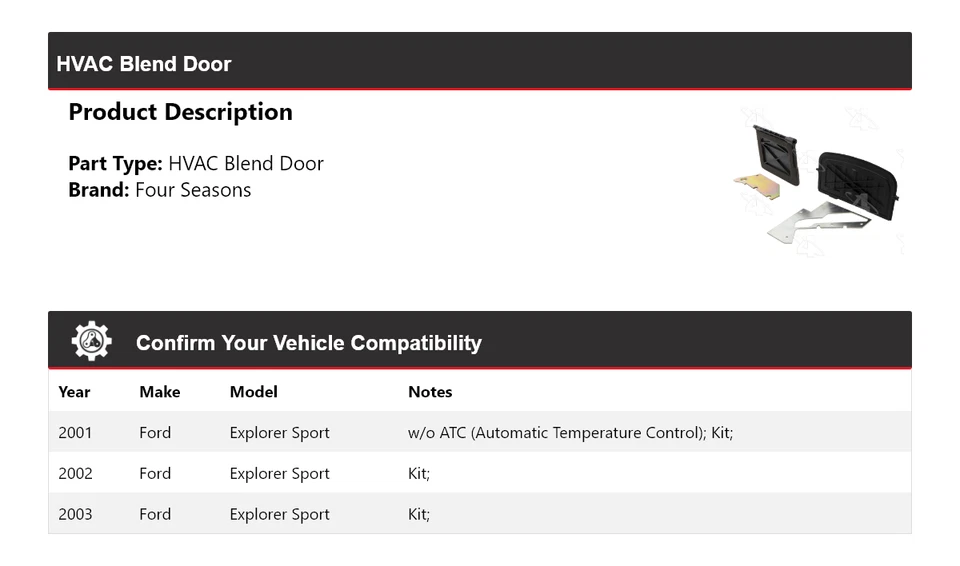 For 2001-2003 Ford Explorer Sport HVAC Blend Door 4 Seasons 2002 - Image 2 of 4