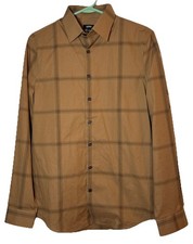 Express Extra Slim IMX Shirt Mens Small Tan Windowpane Plaid Button Down NWT