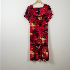 Royal Creations Hawaiian Aloha Tropical Vtg Short Sleeve Palm Tree Women L Dress