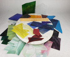 Stained Glass Lot - Orange Amber Green Blue Clear White Swirl Chip Scraps