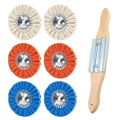 Airway Buffing Wheel Kit 7PCS, 8'' Diameter, 5/8'' Arbor Hole, 16 Ply for Grinder