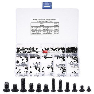 361Pcs Laptop Computer Screw for Universal Laptops PC Case DIY Repair, Black