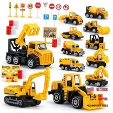 35 PCS Construction Toys, 12 Mini Construction Vehicles with 35 Pcs