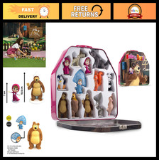 Masha and The Bear Playset - 13 Figures Tin Box, Kids' Toys for Girls, TV Show