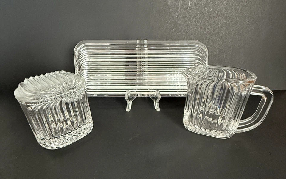 Villeroy & Boch Crystal Quadra Creamer, Sugar & Tray Set Art Deco Style Alemanha - Imagem 4 de 4