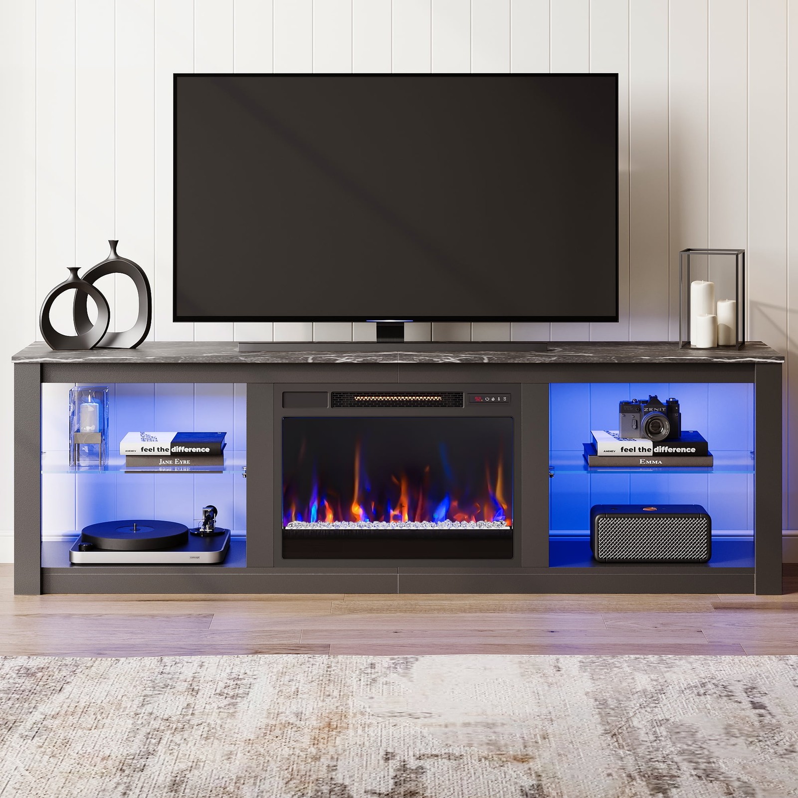 Chimenea Electrica Mueble R&uacute;stico Fireplace Console Black