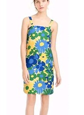 J. Crew Linen Sheath Dress Retro Floral with Straps Women's Size 4 (B2