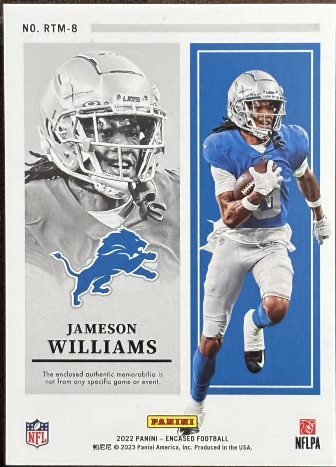 Jameson Williams Panini Encased Rookie Triple Memorabilia #RTM8 Sapphire