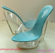 Womens Peep Toe Wedge High Heels Slippers Platform Clear Casual Slides Sandals