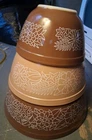 Vintage Pyrex Woodland Nesting Mixing Bowls 401 402 403 Set Of 3 Brown Tan
