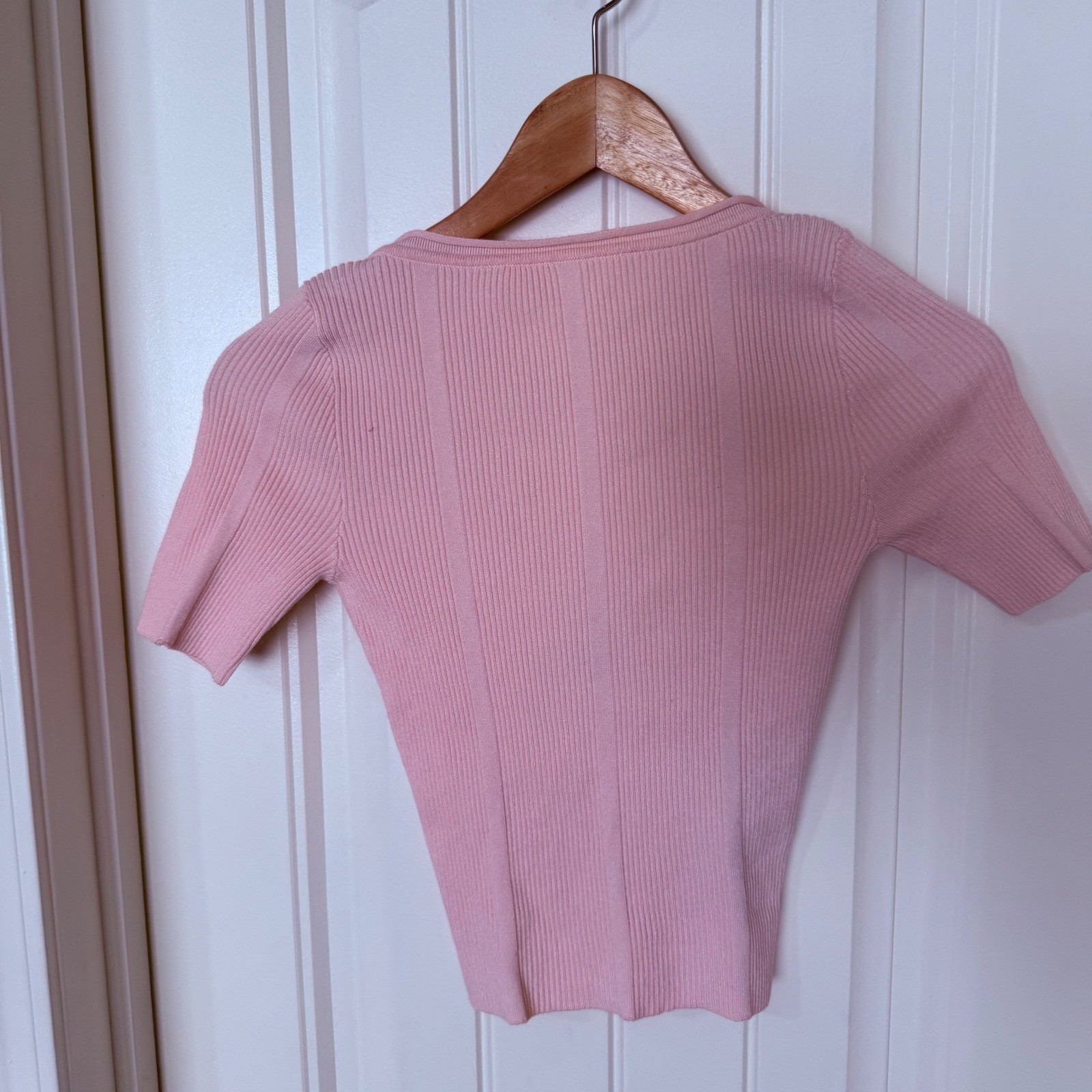 H&M Divided Ribbed Knit Scoop Neck Short Sleeve Top Pink Size S