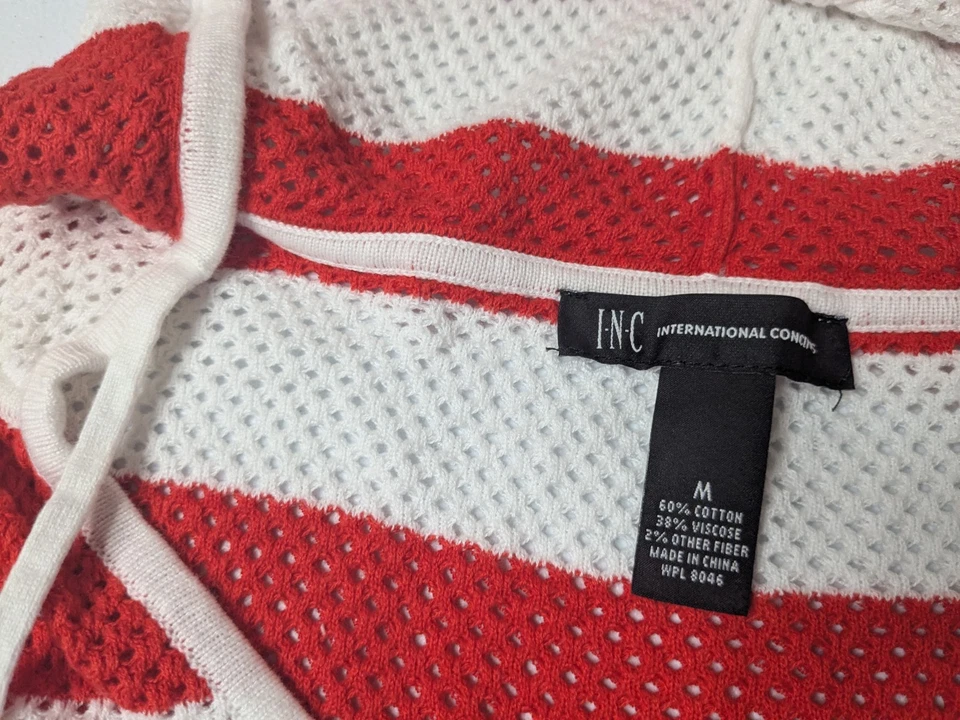 INC International Concepts Hoodie Women's M Red White Strip Long Sleeve - Image 3 of 4