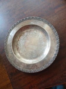 WM Rogers Silver Plate Round Tray Edge Rim Floral Engraving