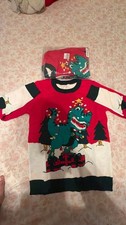 Novelty Christmas Dinosaur Sweater - Kids Size, Red and Green
