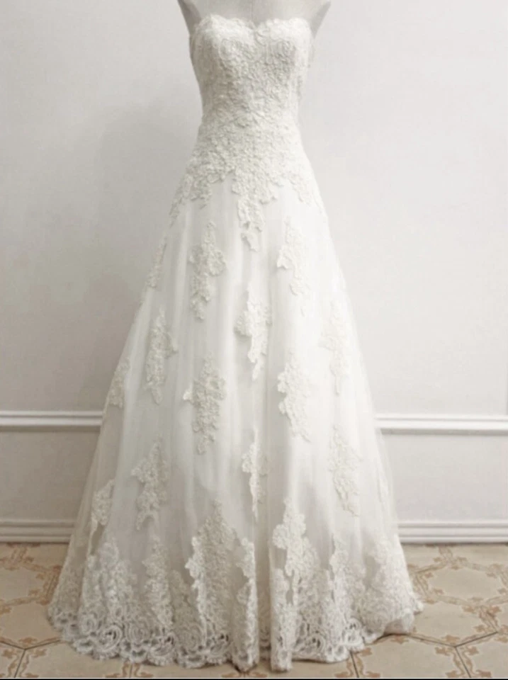 Vestido de novia prometido Anne Barge talla 8 encaje marfil Foto 3 de 4