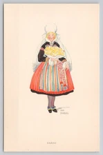 Aina Stenberg Masolle Skane Girl With Daffodil Bouquet Sweden Postcard