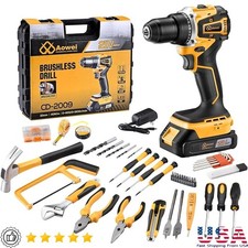21V Cordless Brushless Drill Kit W/ LED Light & Multi Functional Drill Bits New