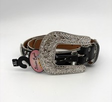 New Black Genuine Leather Blazin Roxx Silver Bling Cross S Belt N3510401 XL