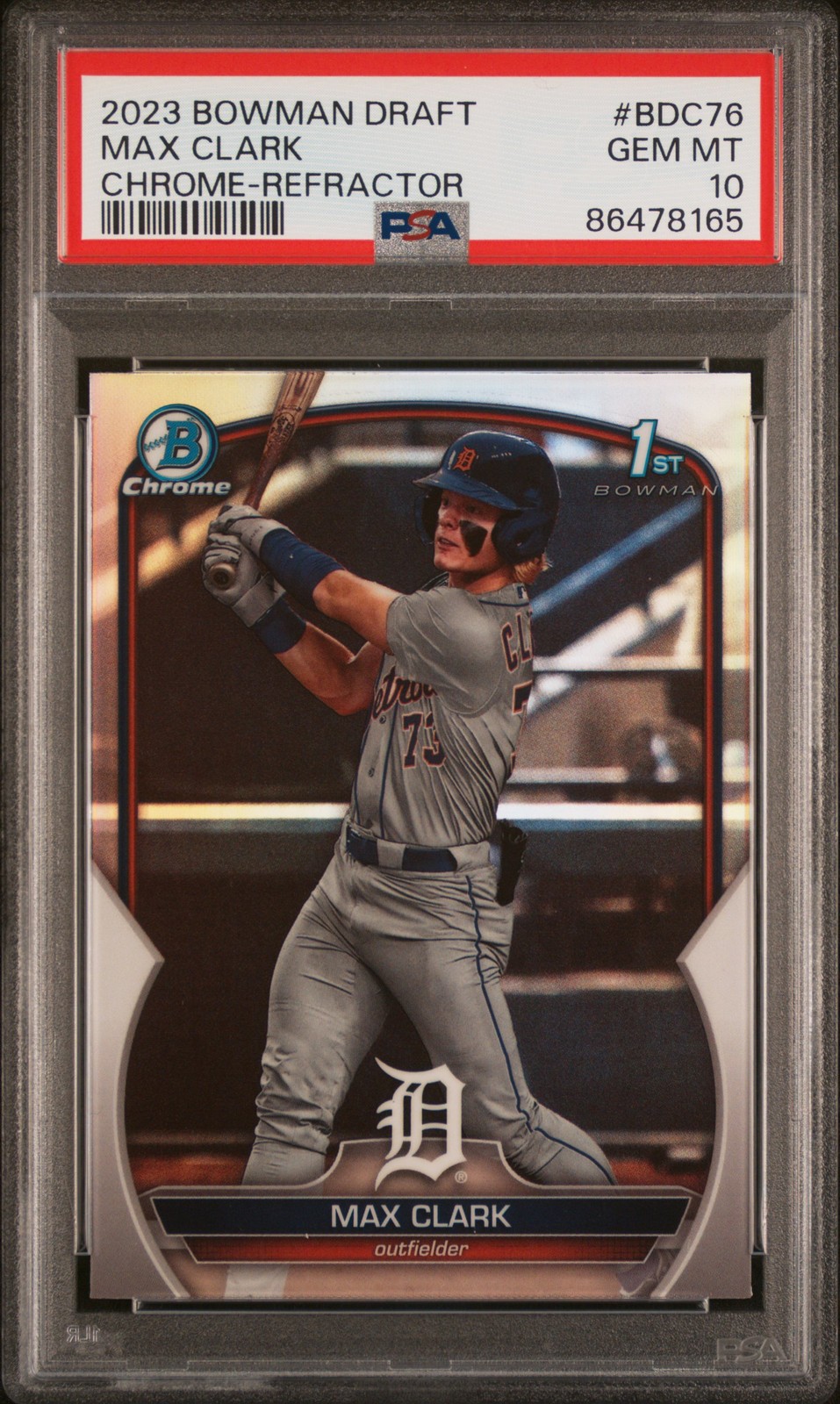 2023 Bowman Draft #BDC76 Max Clark Chrome Refractor PSA 10