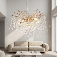 24'' Modern Crystal Chandelier Luxury Gold Tree Pendant 6 Light Kitchen Fixture