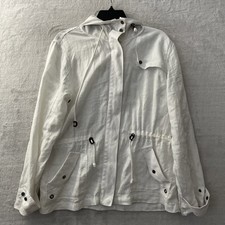 Tommy Bahama Womans Full Zip Jacket White Solid Medium Linen Long Sleeve Hood