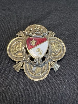 Vintage Coro Heraldic Shield Brooch Enamel Lion Fleur De Lis Gold Tone