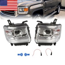 For 2014-2019 Gmc Sierra 1500 2500 3500 Chrome Clear Headlights Lamps For 2014-2019 Gmc Sierra 1500 2500 3500 Chrome Clear Headlights Lamps