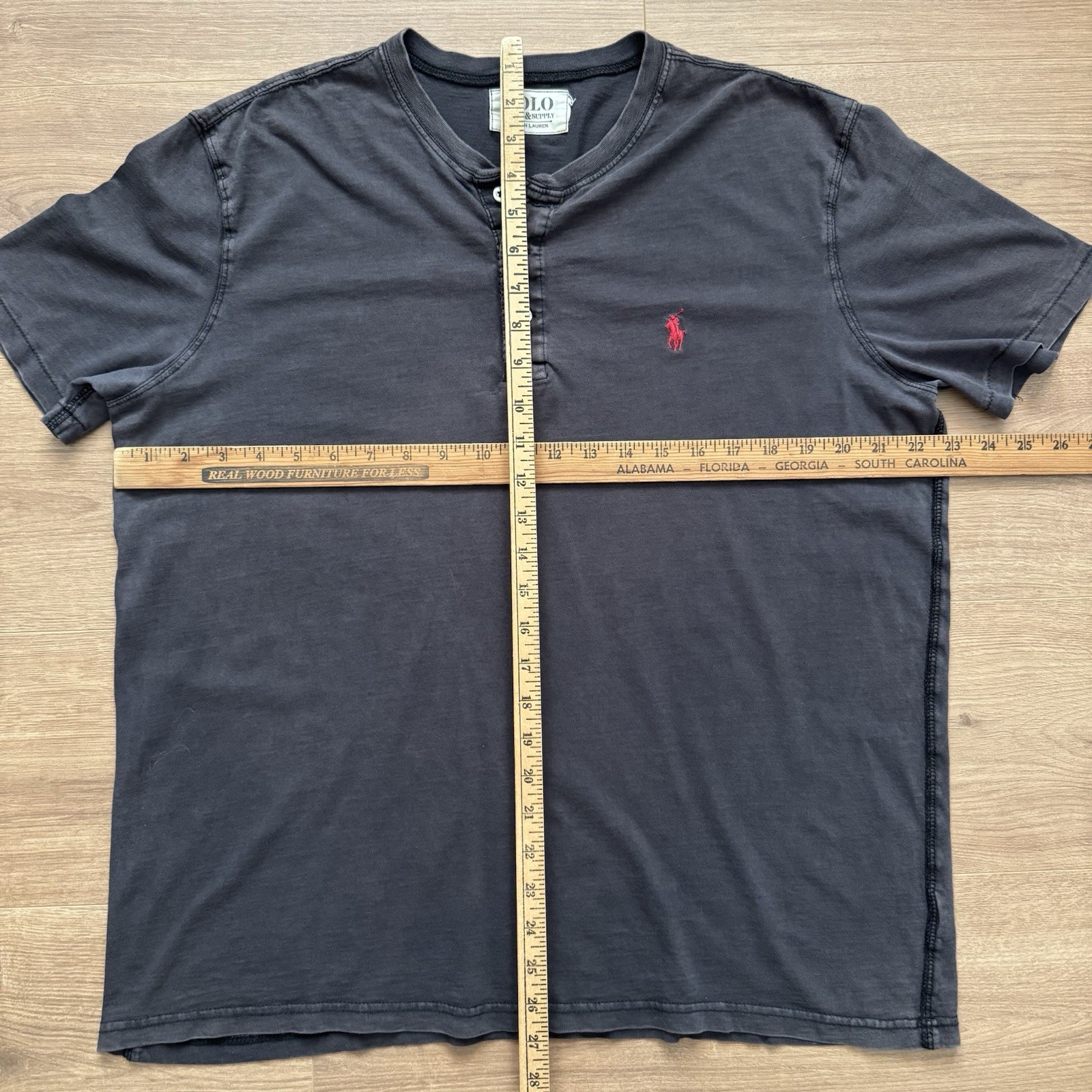 VTG Polo Denim & Supply Ralph Lauren Henley T-Shirt Faded Black Sz L Soft Cotton thumbnail 8