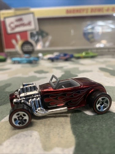 Hot Wheel Roadster Maroon Metallic Paint Black Flames On The Side Redline Who’s