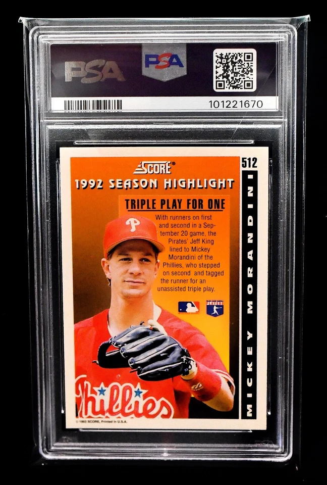 1993 Score #512 Mickey Morandini Unassisted Triple Play For One - PSA 10 (POP 3) - Image 2 of 2