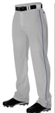 Alleson Warp Knit Baseball pants, Youth Size XL, Gray w/ Royal Braid Pipe NEW