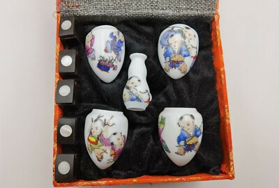 1set 5pcs Asian Bamboo Bird Cage be full of joy ceramics cups欢天喜地.鸟食杯70185