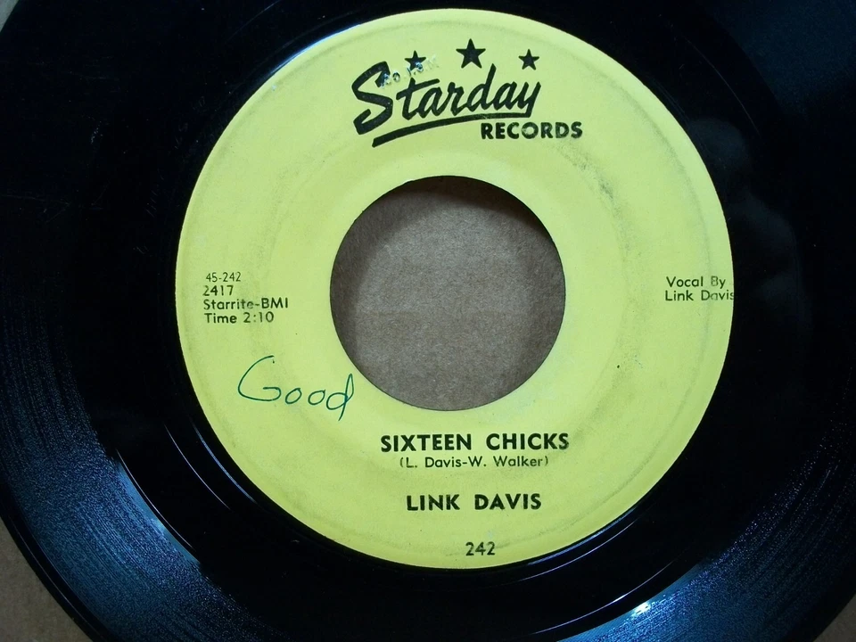 Link Davis - Sixteen Chicks/Grasshopper Rock (45 RPM, Starday) - Image 2 of 4