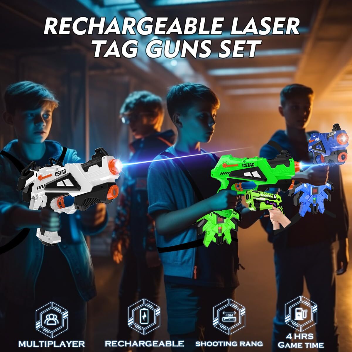 Jeu de tir Vatos Pistolets Laser Rechargeables - Set de 4