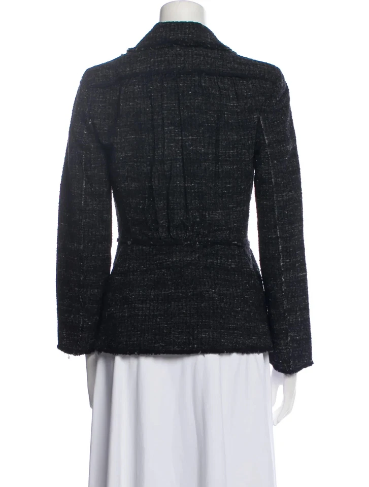 Chaqueta de Noche Alberta Ferretti Mujer Pequeña Negra Tweed Borde Crudo Borde A Presión Frontal Foto 3 de 3